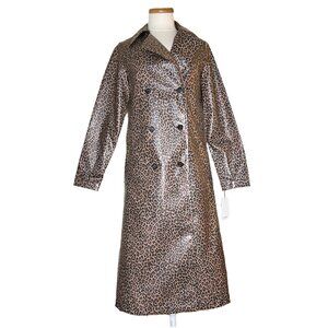 SOMETHING NAVY Leopard Print Water Resistant Coated Trench Coat sz S NWT